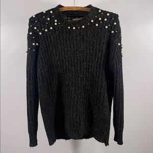 Bauble pearl collar knit holiday party sweater